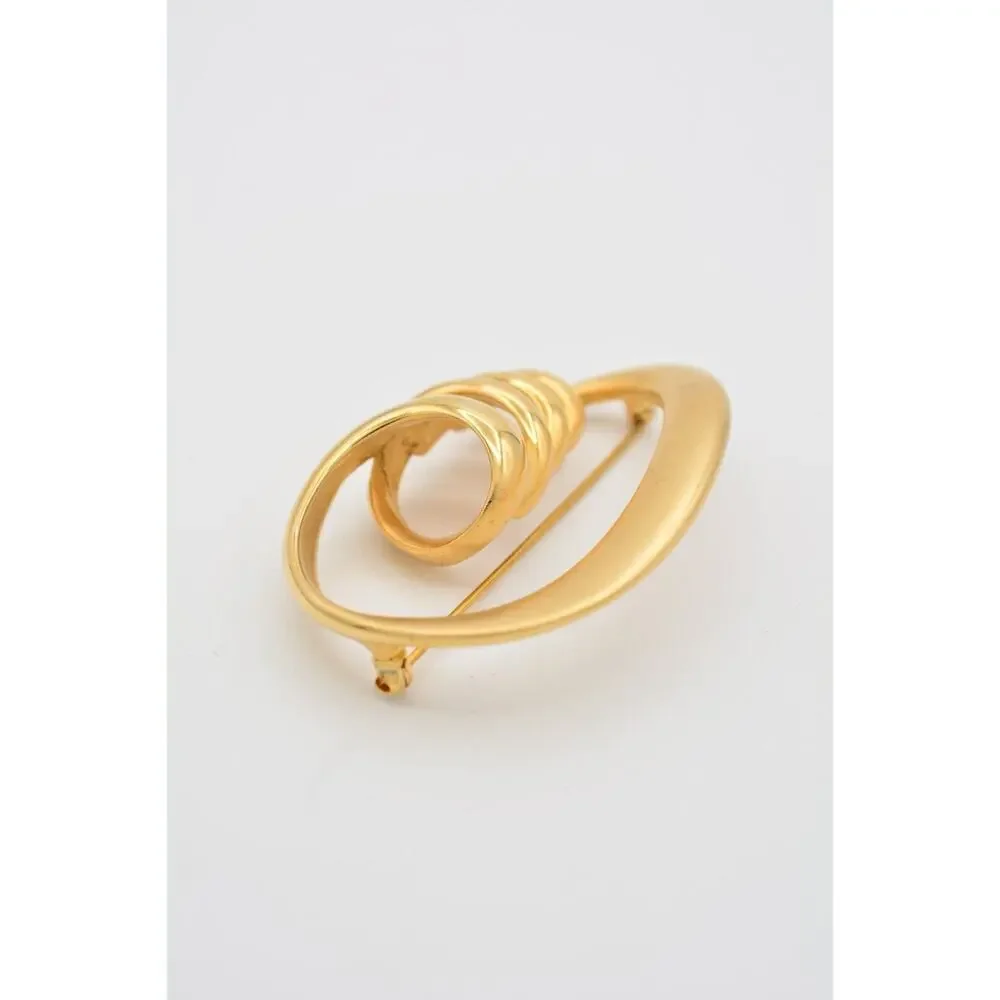 Vintage Abstract Twist Pin Brooch Brushed Gold Matte Shiny Chunky Heavy BinAT